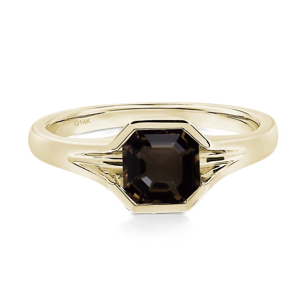Asscher Cut Smoky Quartz Solitaire Promise Ring - LUO Jewelry #metal_14k yellow gold