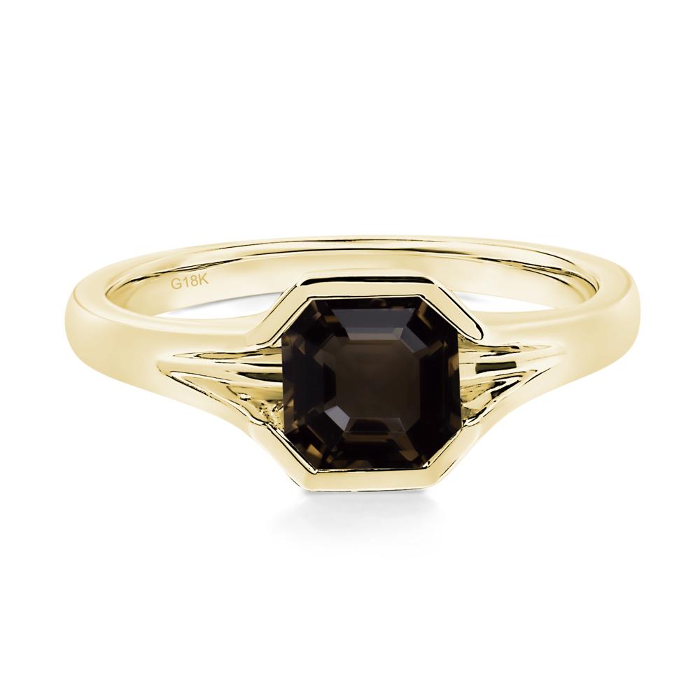 Asscher Cut Smoky Quartz Solitaire Promise Ring - LUO Jewelry #metal_18k yellow gold