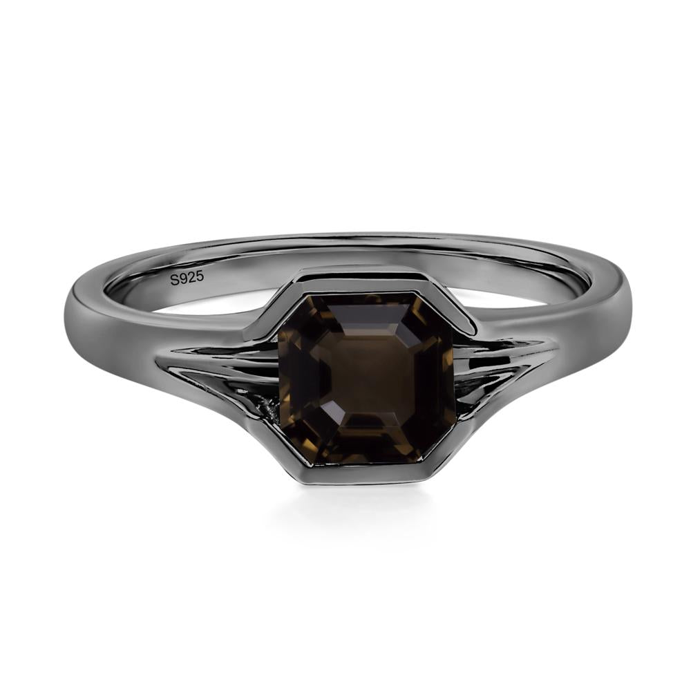Asscher Cut Smoky Quartz Solitaire Promise Ring - LUO Jewelry #metal_black finish sterling silver