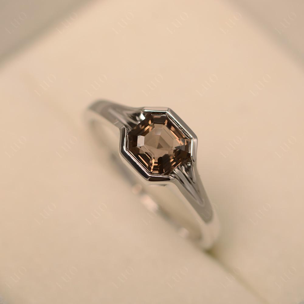 Asscher Cut Smoky Quartz Solitaire Promise Ring - LUO Jewelry