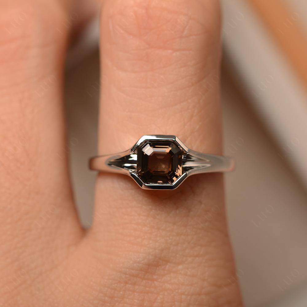 Asscher Cut Smoky Quartz Solitaire Promise Ring - LUO Jewelry
