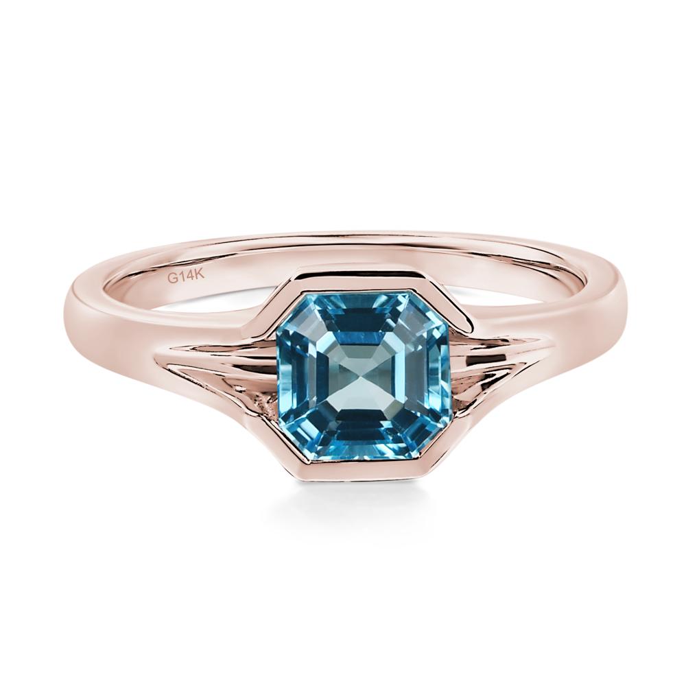 Asscher Cut Swiss Blue Topaz Solitaire Promise Ring - LUO Jewelry #metal_14k rose gold
