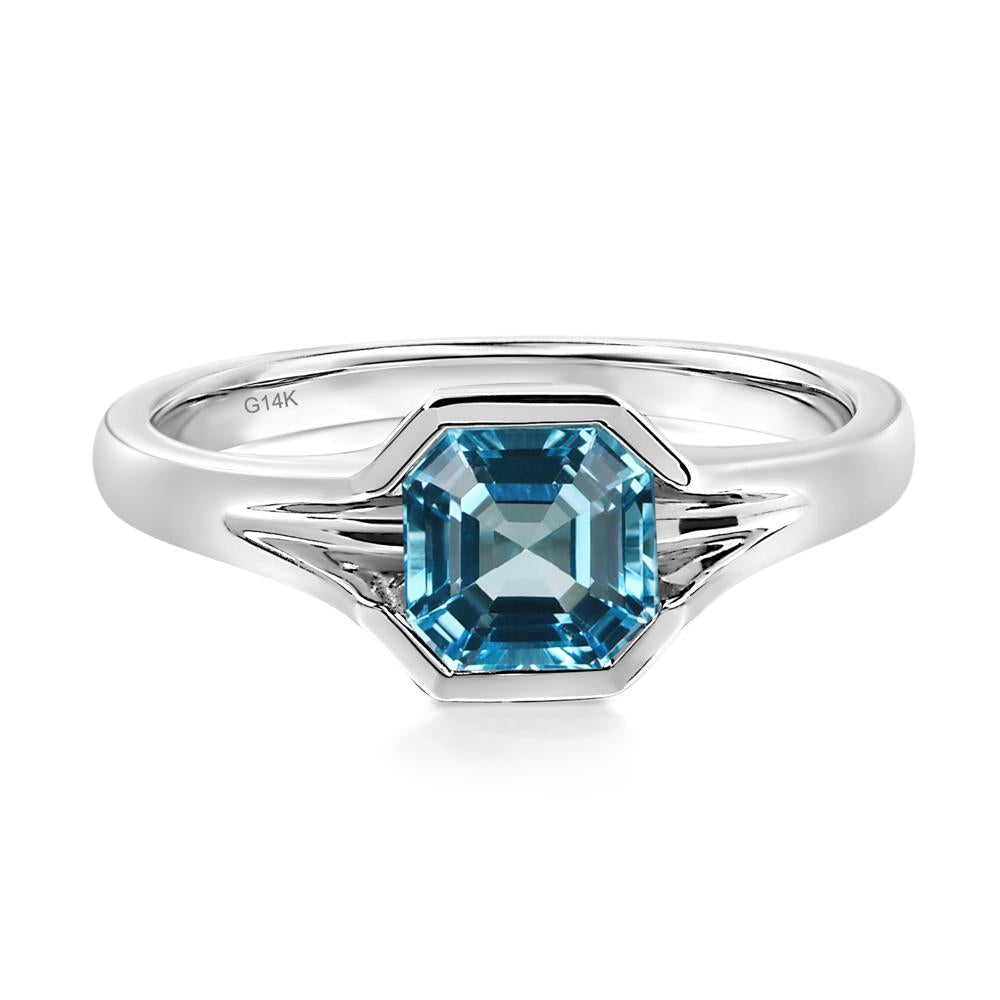 Asscher Cut Swiss Blue Topaz Solitaire Promise Ring - LUO Jewelry #metal_14k white gold