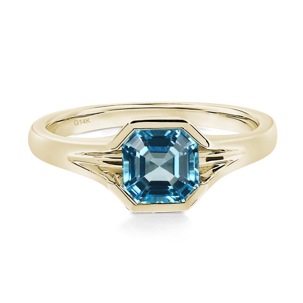 Asscher Cut Swiss Blue Topaz Solitaire Promise Ring - LUO Jewelry #metal_14k yellow gold