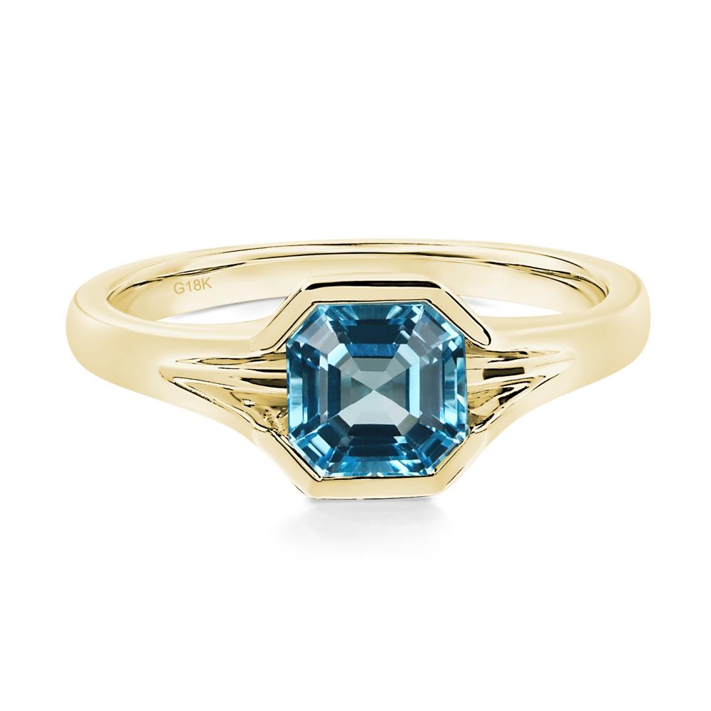 Asscher Cut Swiss Blue Topaz Solitaire Promise Ring - LUO Jewelry #metal_18k yellow gold