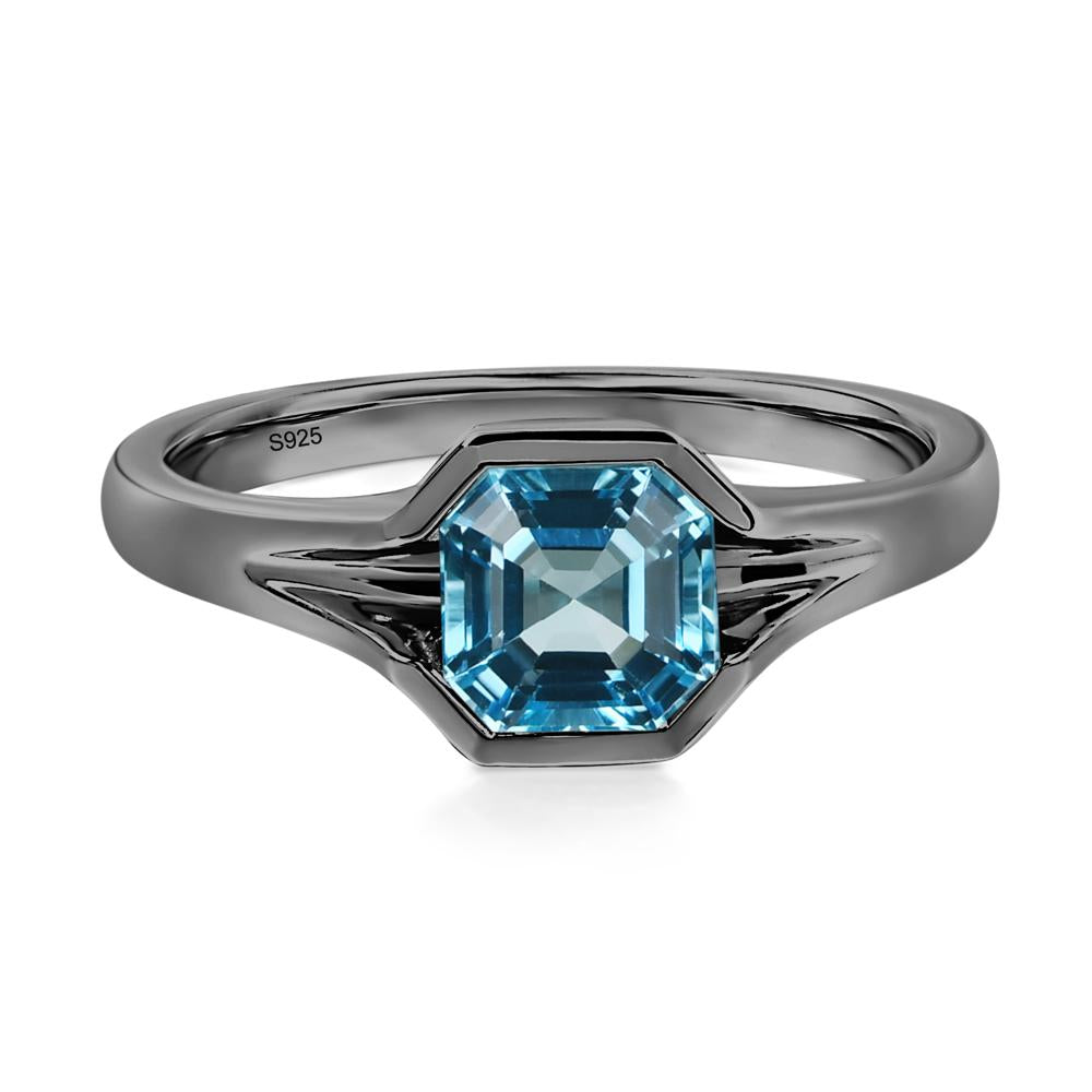 Asscher Cut Swiss Blue Topaz Solitaire Promise Ring - LUO Jewelry #metal_black finish sterling silver