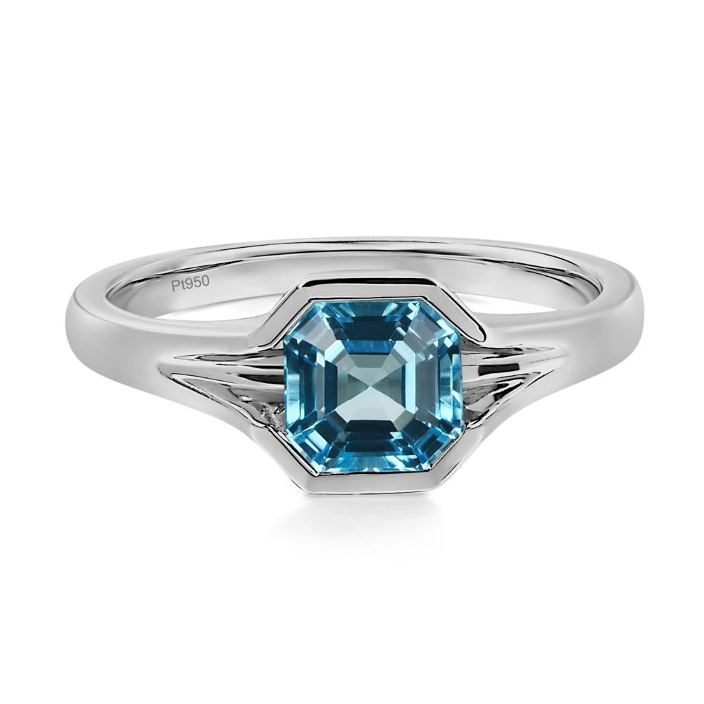 Asscher Cut Swiss Blue Topaz Solitaire Promise Ring - LUO Jewelry #metal_platinum