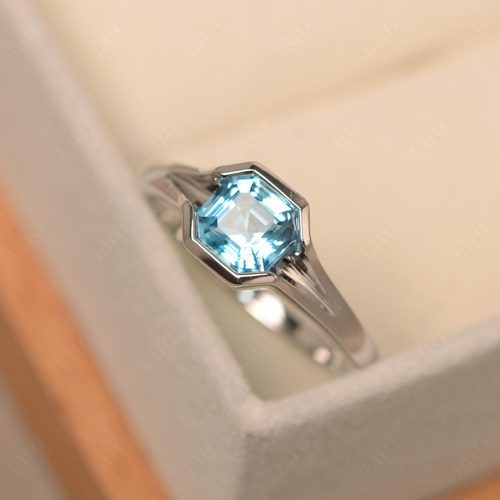 Asscher Cut Swiss Blue Topaz Solitaire Promise Ring - LUO Jewelry