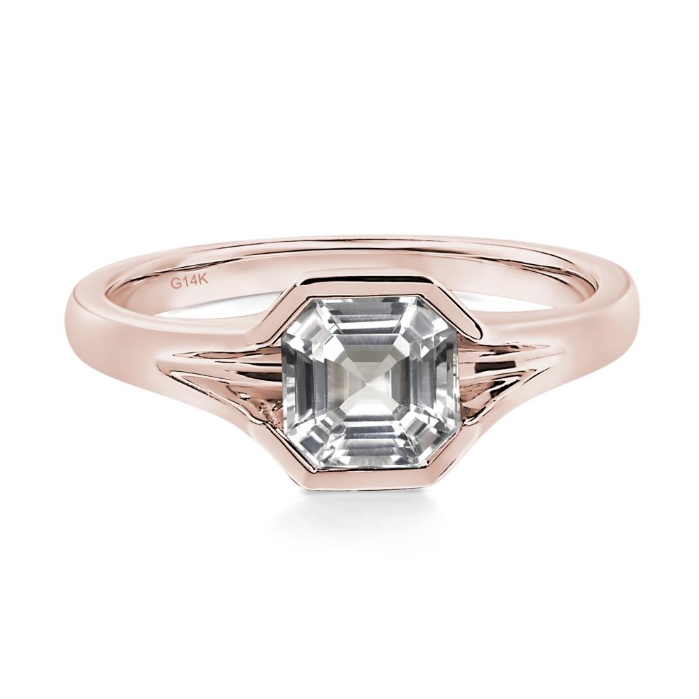 Asscher Cut White Topaz Solitaire Promise Ring - LUO Jewelry #metal_14k rose gold