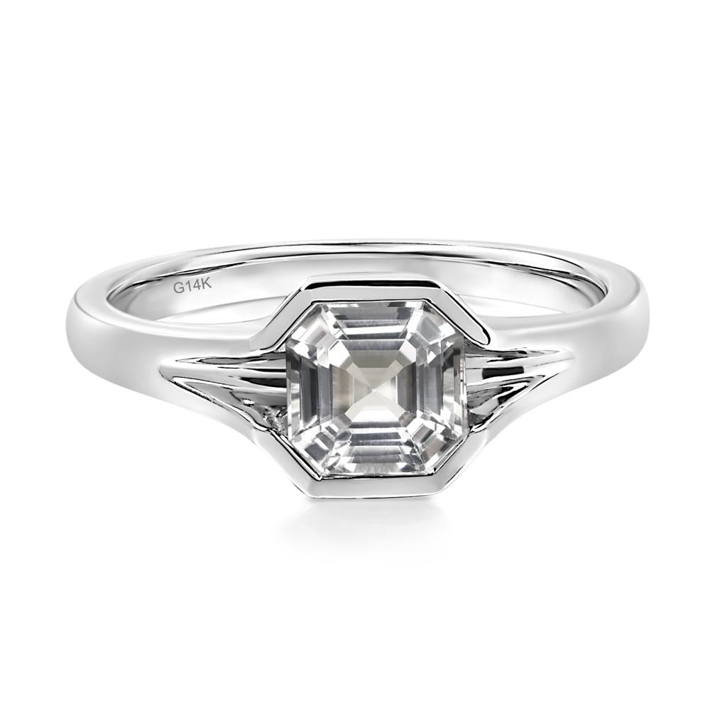 Asscher Cut White Topaz Solitaire Promise Ring - LUO Jewelry #metal_14k white gold