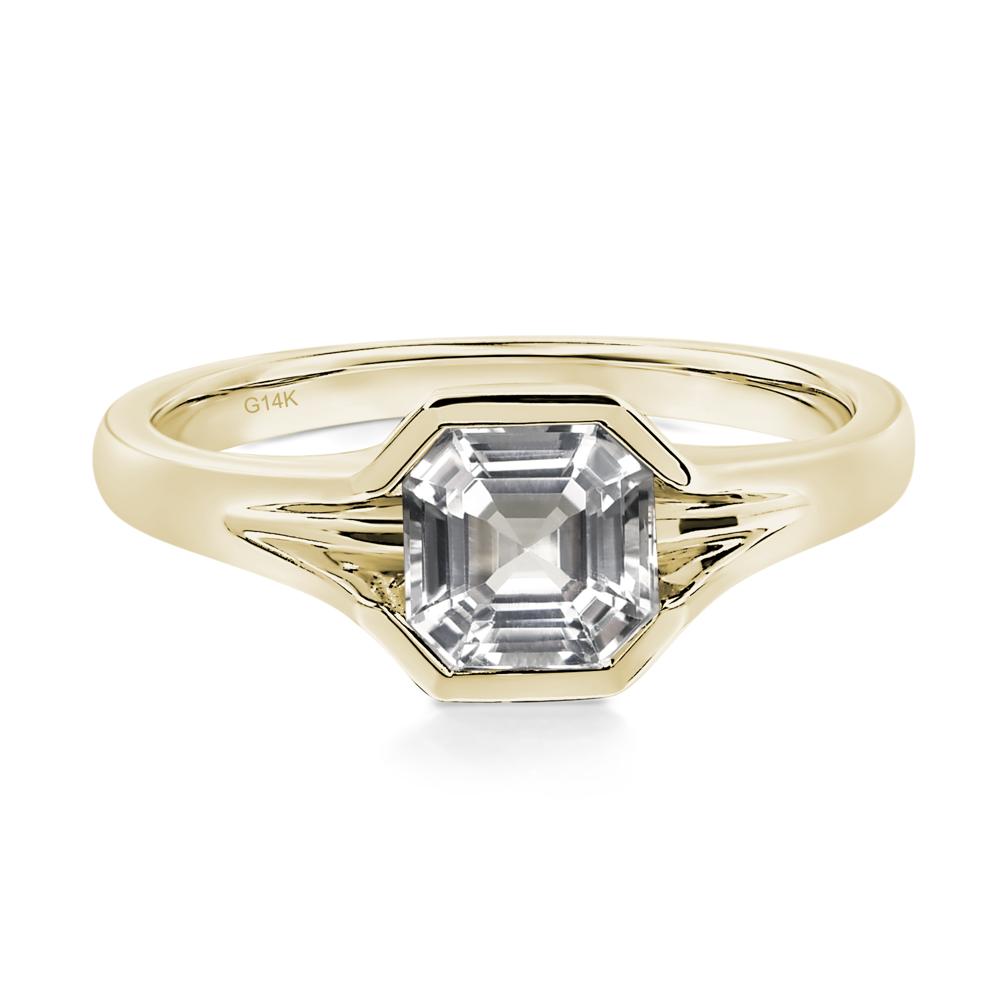 Asscher Cut White Topaz Solitaire Promise Ring - LUO Jewelry #metal_14k yellow gold