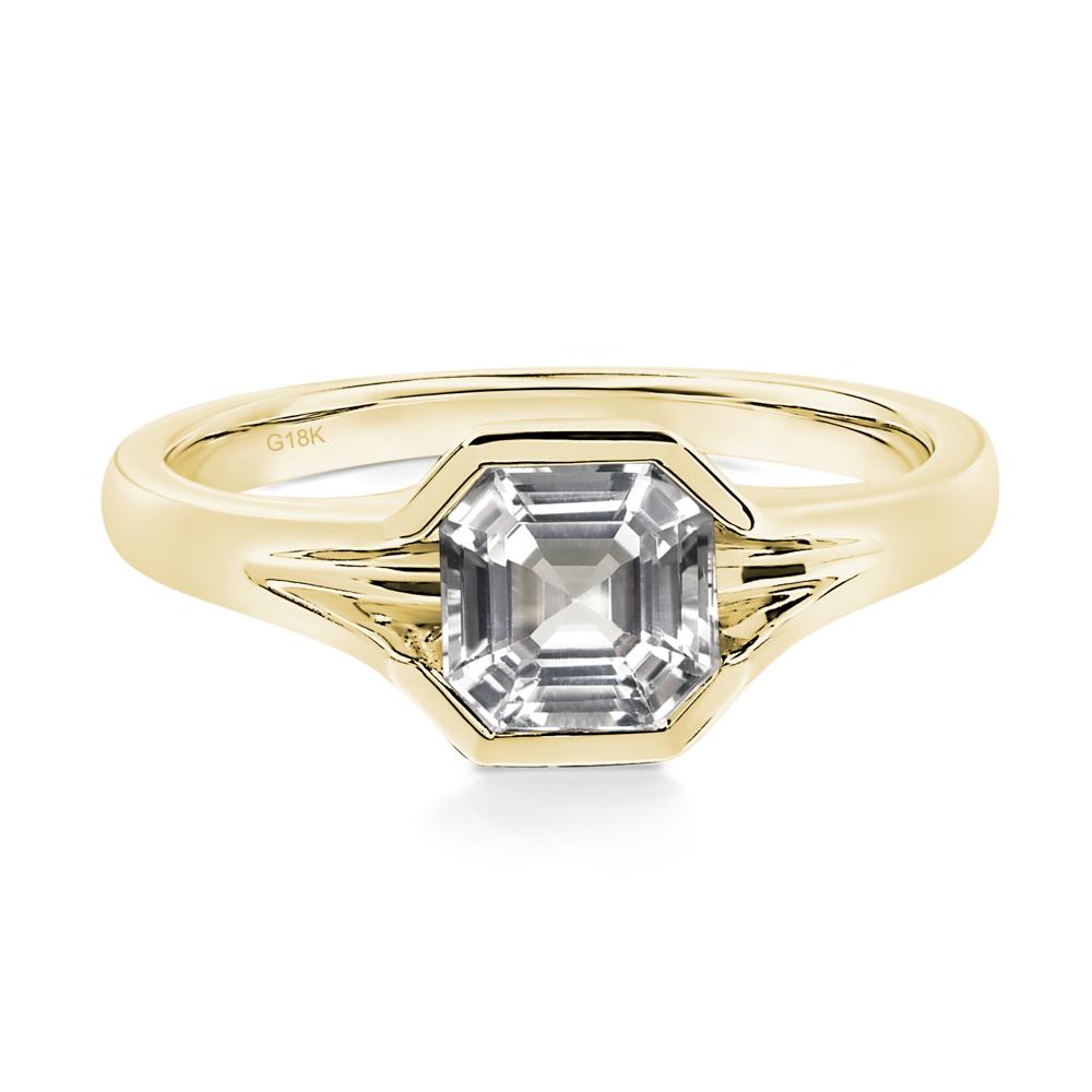 Asscher Cut White Topaz Solitaire Promise Ring - LUO Jewelry #metal_18k yellow gold