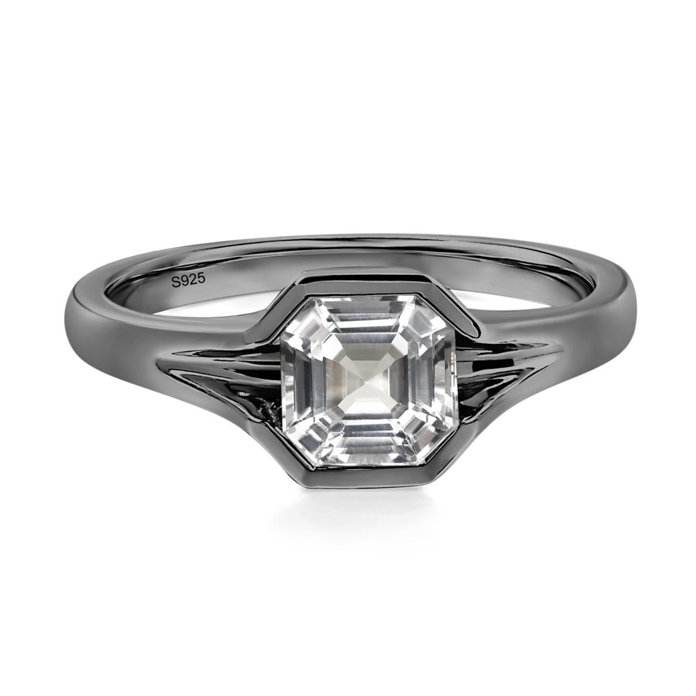 Asscher Cut White Topaz Solitaire Promise Ring - LUO Jewelry #metal_black finish sterling silver