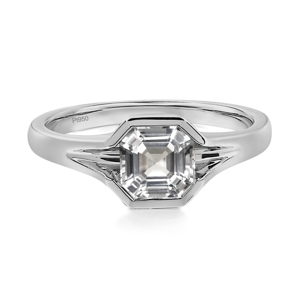Asscher Cut White Topaz Solitaire Promise Ring - LUO Jewelry #metal_platinum