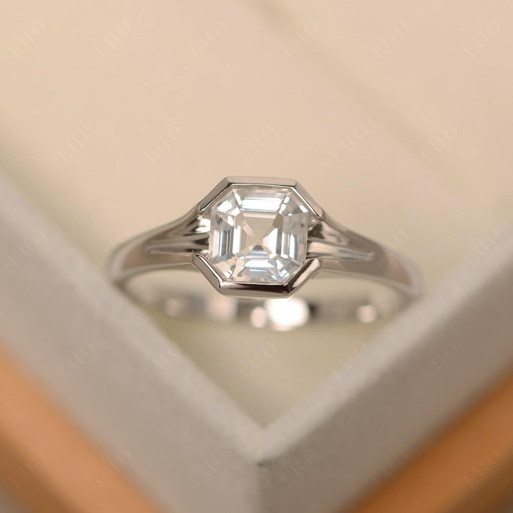 Asscher Cut White Topaz Solitaire Promise Ring - LUO Jewelry