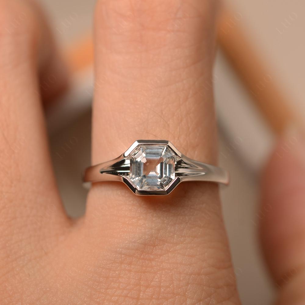 Asscher Cut White Topaz Solitaire Promise Ring - LUO Jewelry