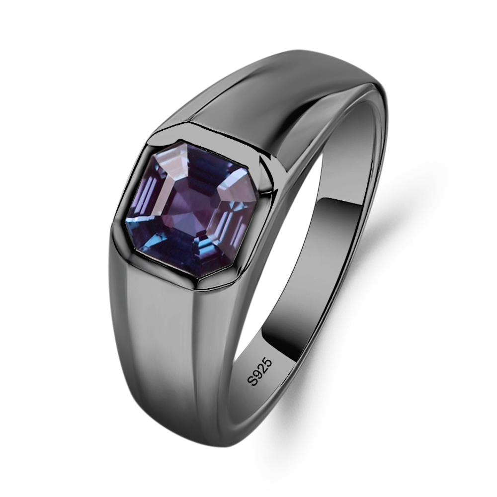 Wide Band Asscher Cut Alexandrite Ring - LUO Jewelry #metal_black finish sterling silver