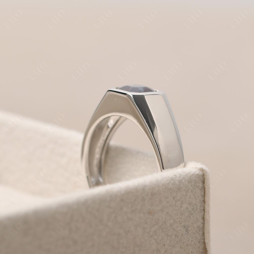 Wide Band Asscher Cut Alexandrite Ring - LUO Jewelry