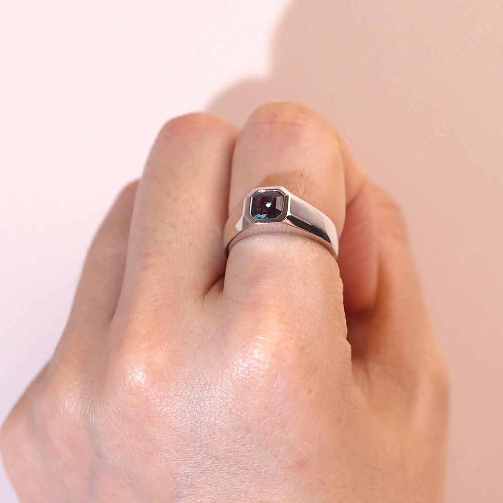 Wide Band Asscher Cut Alexandrite Ring - LUO Jewelry