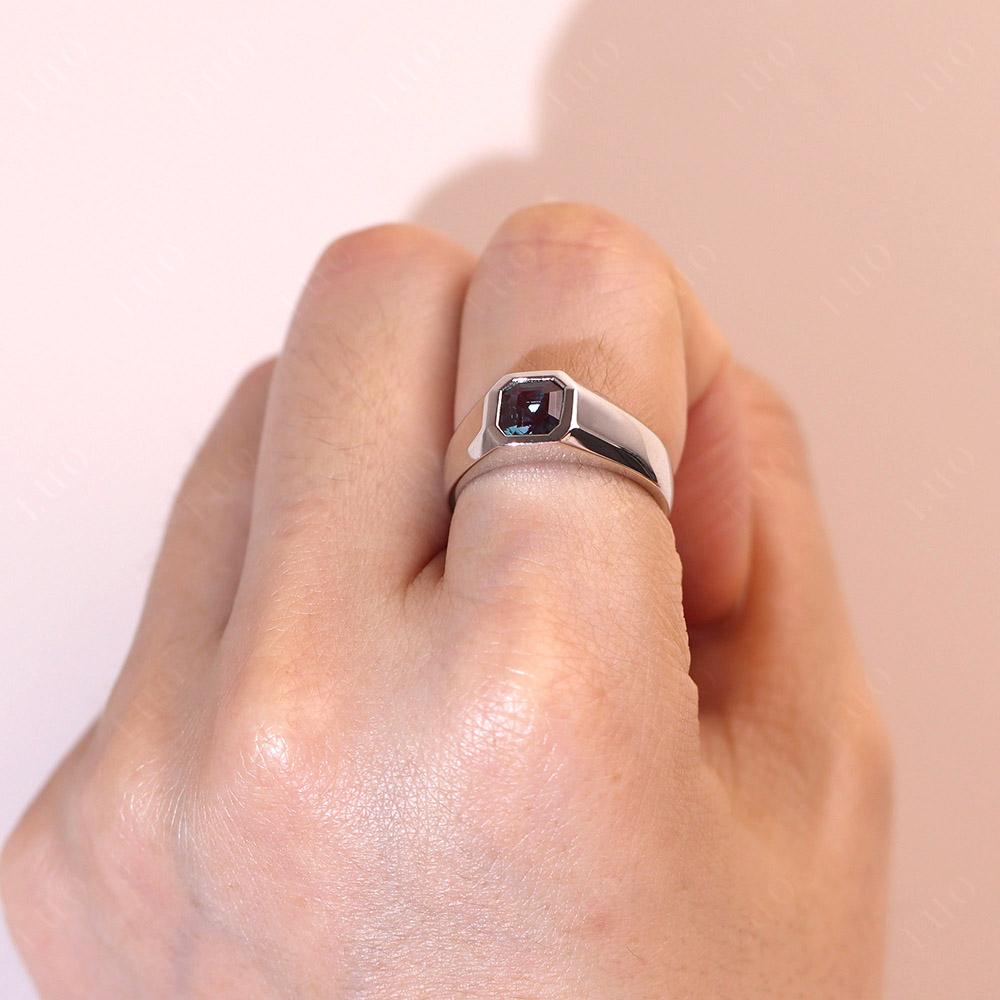 Asscher Cut Mens Lab Alexandrite Ring - LUO Jewelry