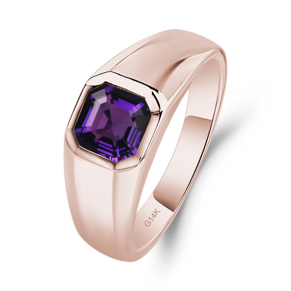 Wide Band Asscher Cut Amethyst Ring - LUO Jewelry #metal_14k rose gold