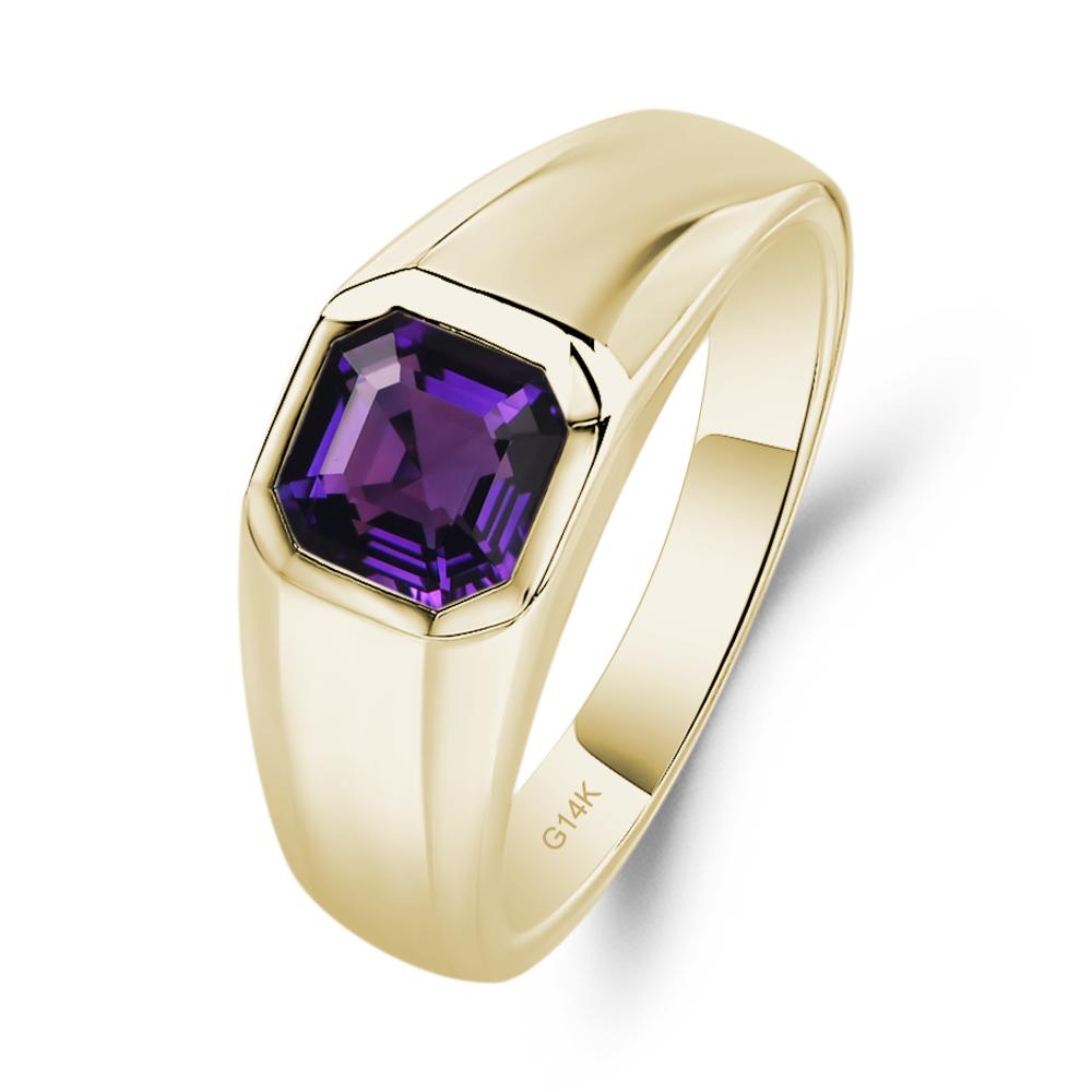 Wide Band Asscher Cut Amethyst Ring - LUO Jewelry #metal_14k yellow gold