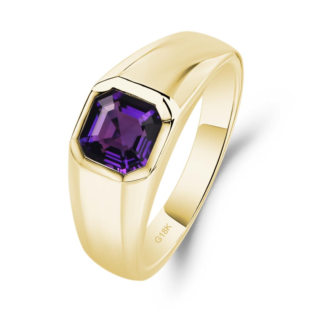Wide Band Asscher Cut Amethyst Ring - LUO Jewelry #metal_18k yellow gold