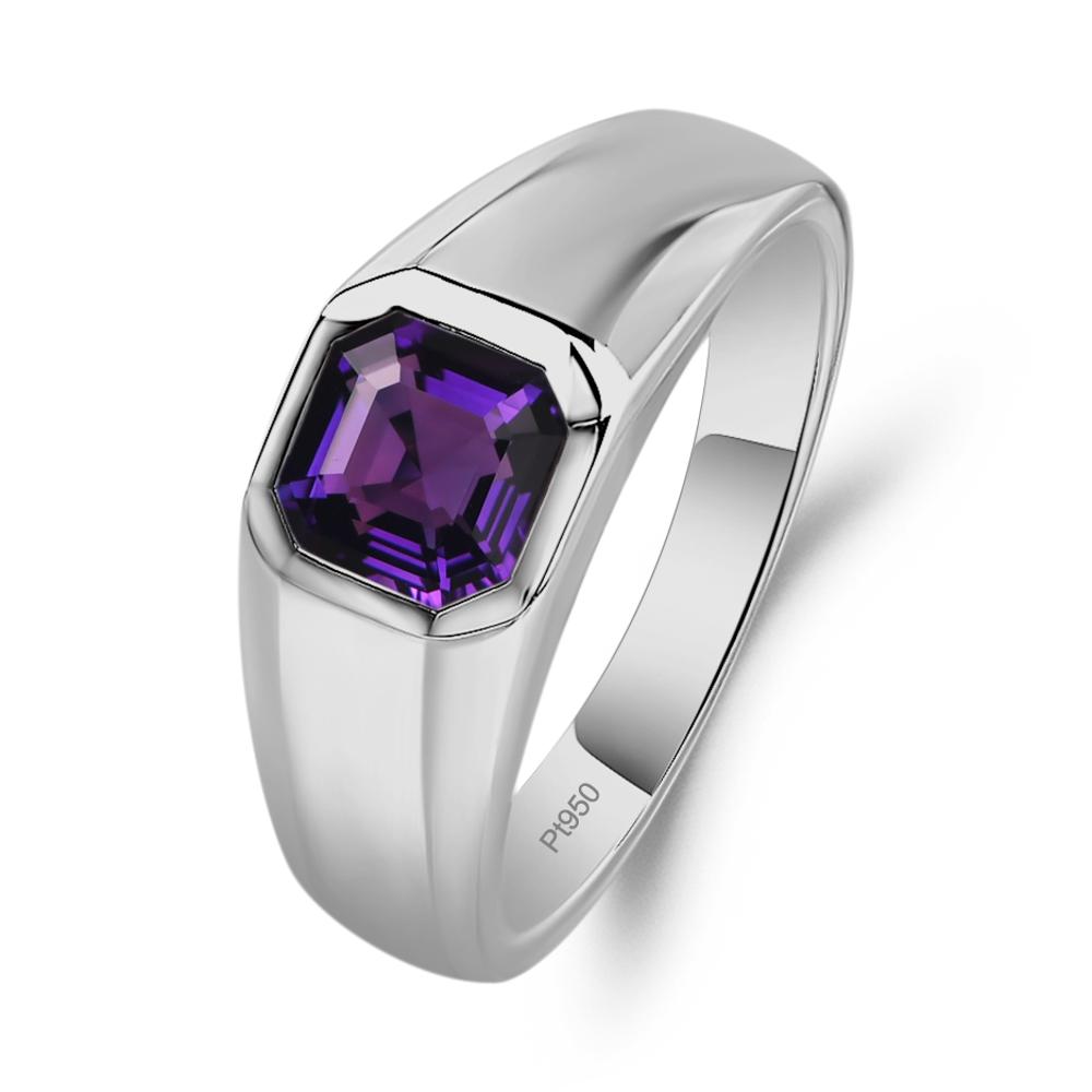 Wide Band Asscher Cut Amethyst Ring - LUO Jewelry #metal_platinum