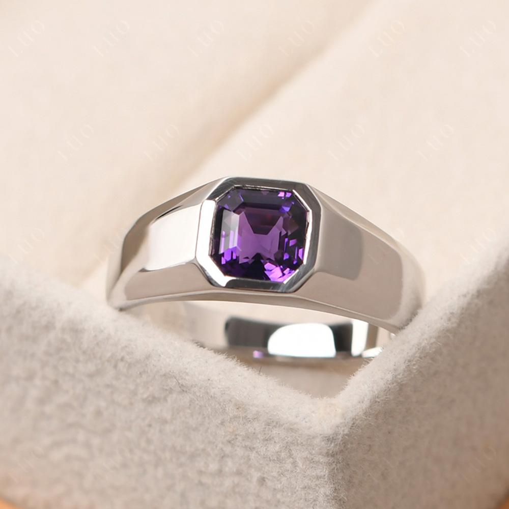 Wide Band Asscher Cut Amethyst Ring - LUO Jewelry