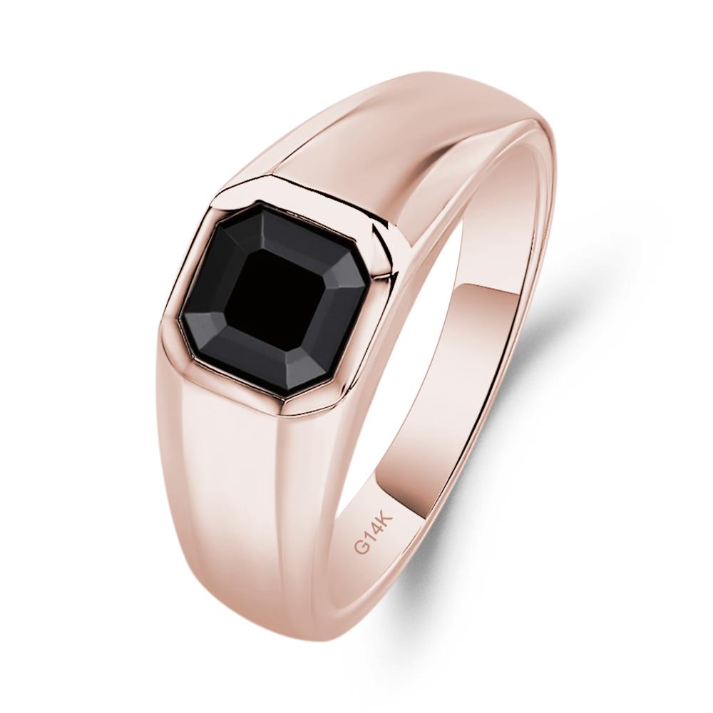 Wide Band Asscher Cut Black Spinel Ring - LUO Jewelry #metal_14k rose gold