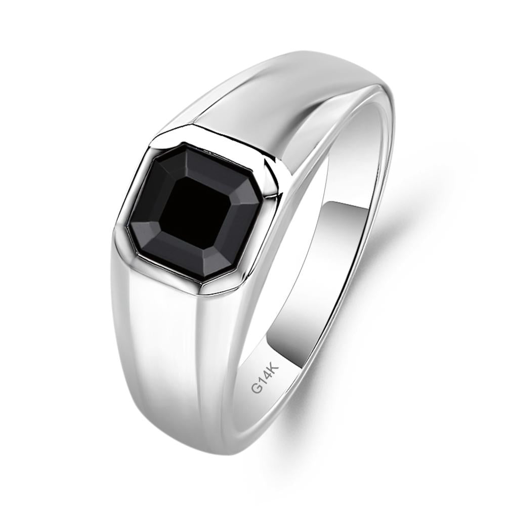Wide Band Asscher Cut Black Spinel Ring - LUO Jewelry #metal_14k white gold