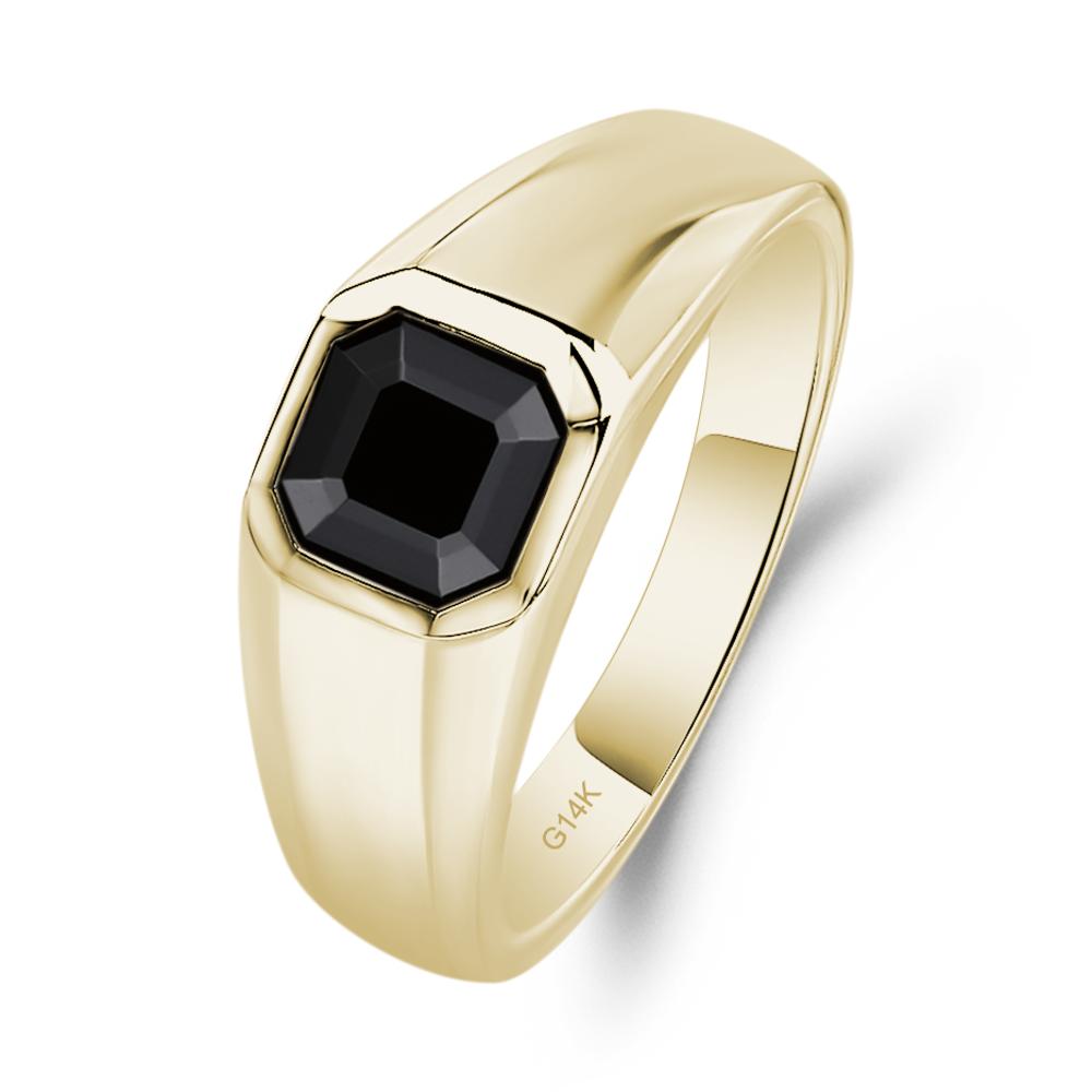 Wide Band Asscher Cut Black Spinel Ring - LUO Jewelry #metal_14k yellow gold