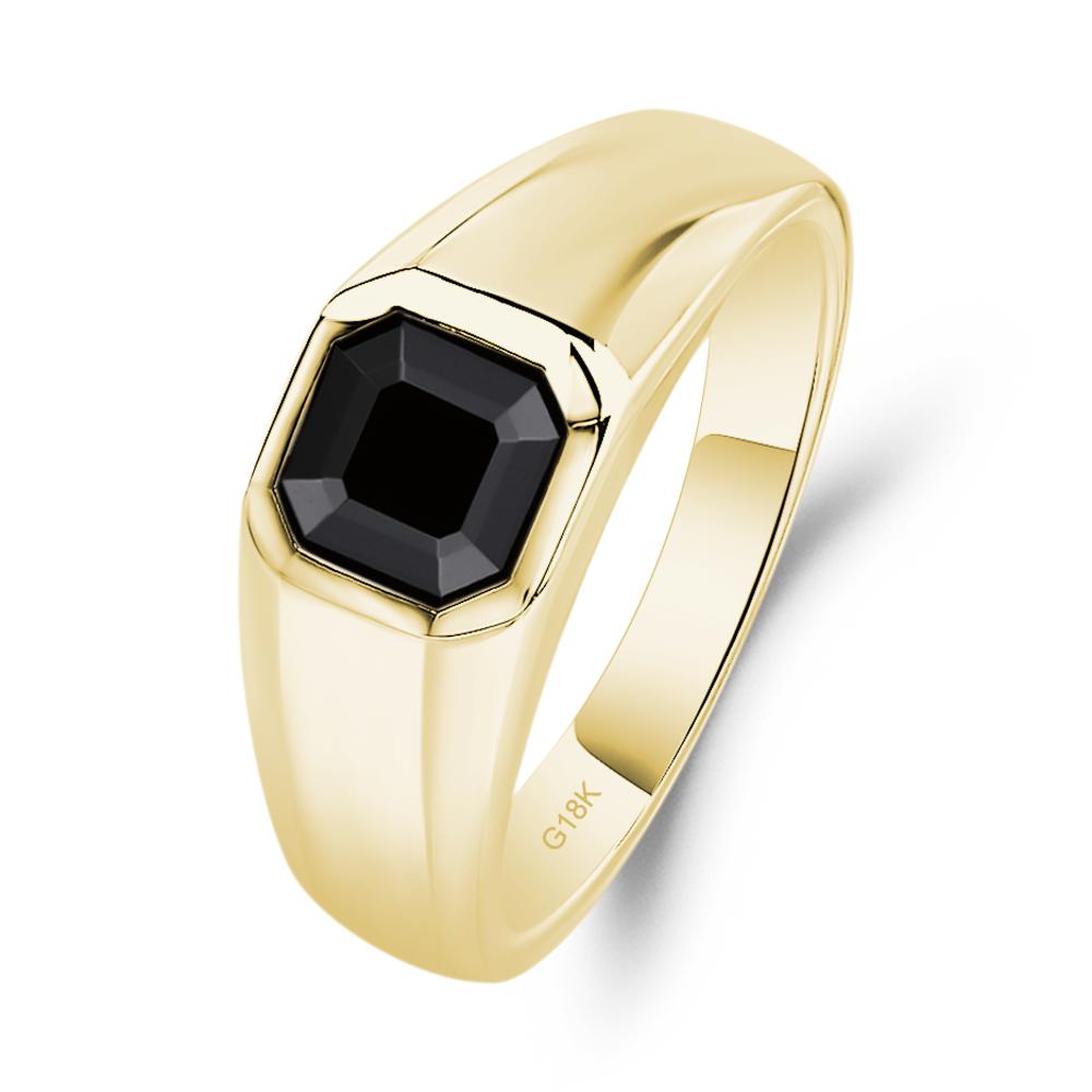 Wide Band Asscher Cut Black Spinel Ring - LUO Jewelry #metal_18k yellow gold