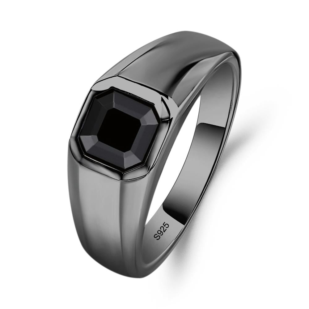 Wide Band Asscher Cut Black Spinel Ring - LUO Jewelry #metal_black finish sterling silver