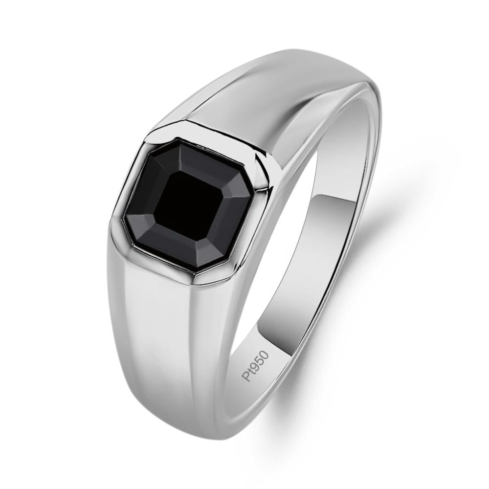 Wide Band Asscher Cut Black Spinel Ring - LUO Jewelry #metal_platinum
