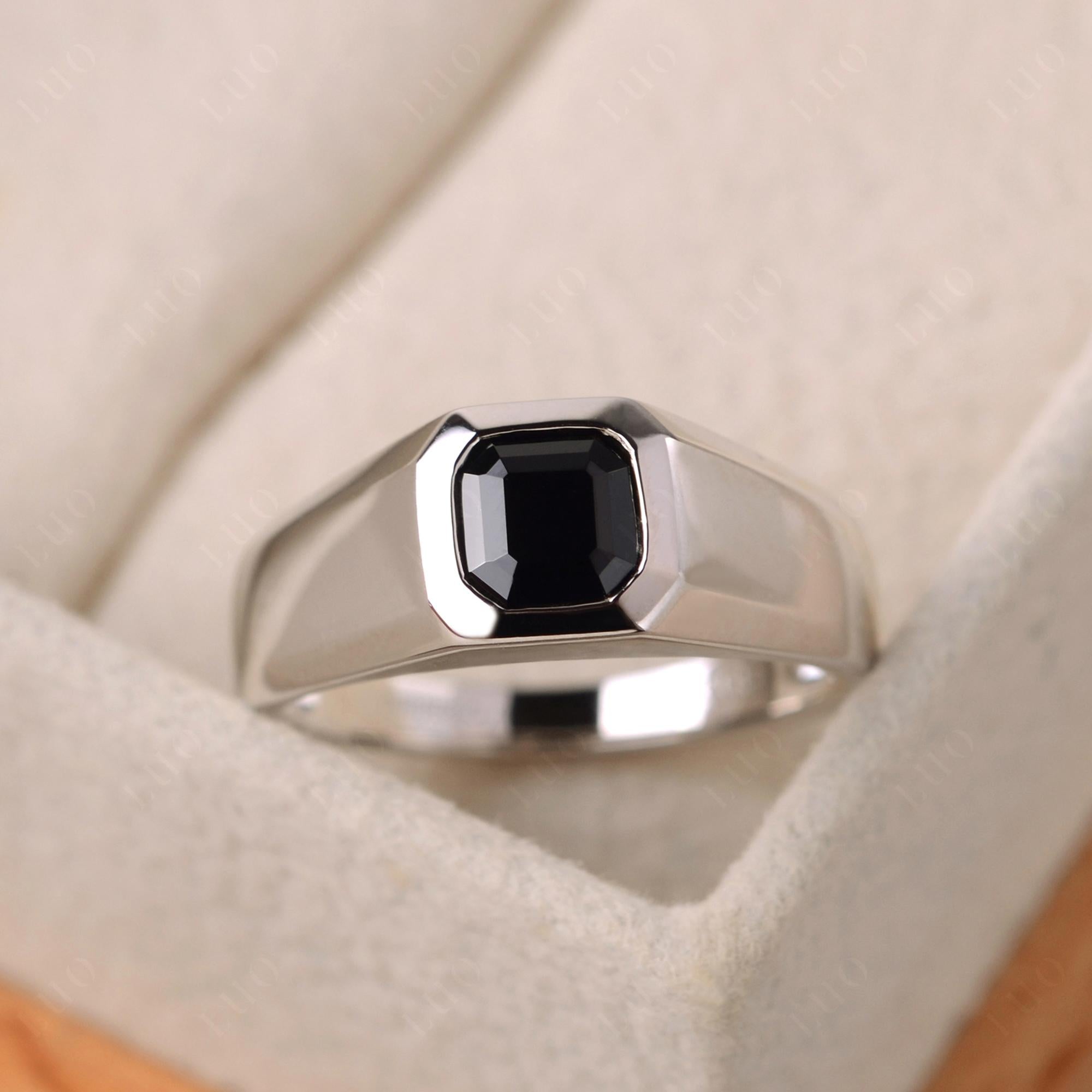 Wide Band Asscher Cut Black Spinel Ring - LUO Jewelry