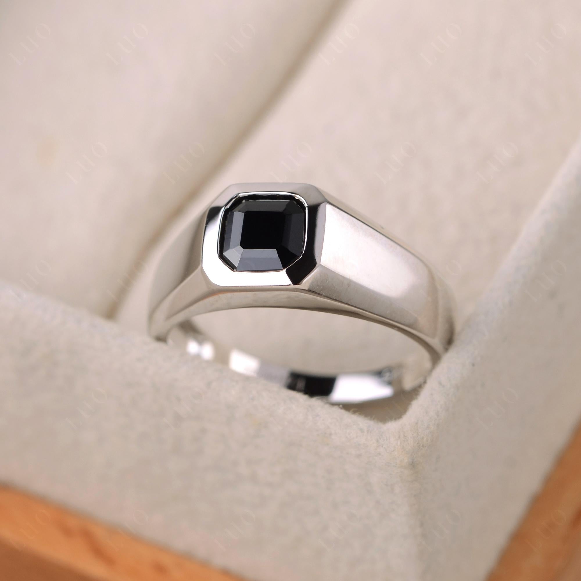 Wide Band Asscher Cut Black Spinel Ring - LUO Jewelry