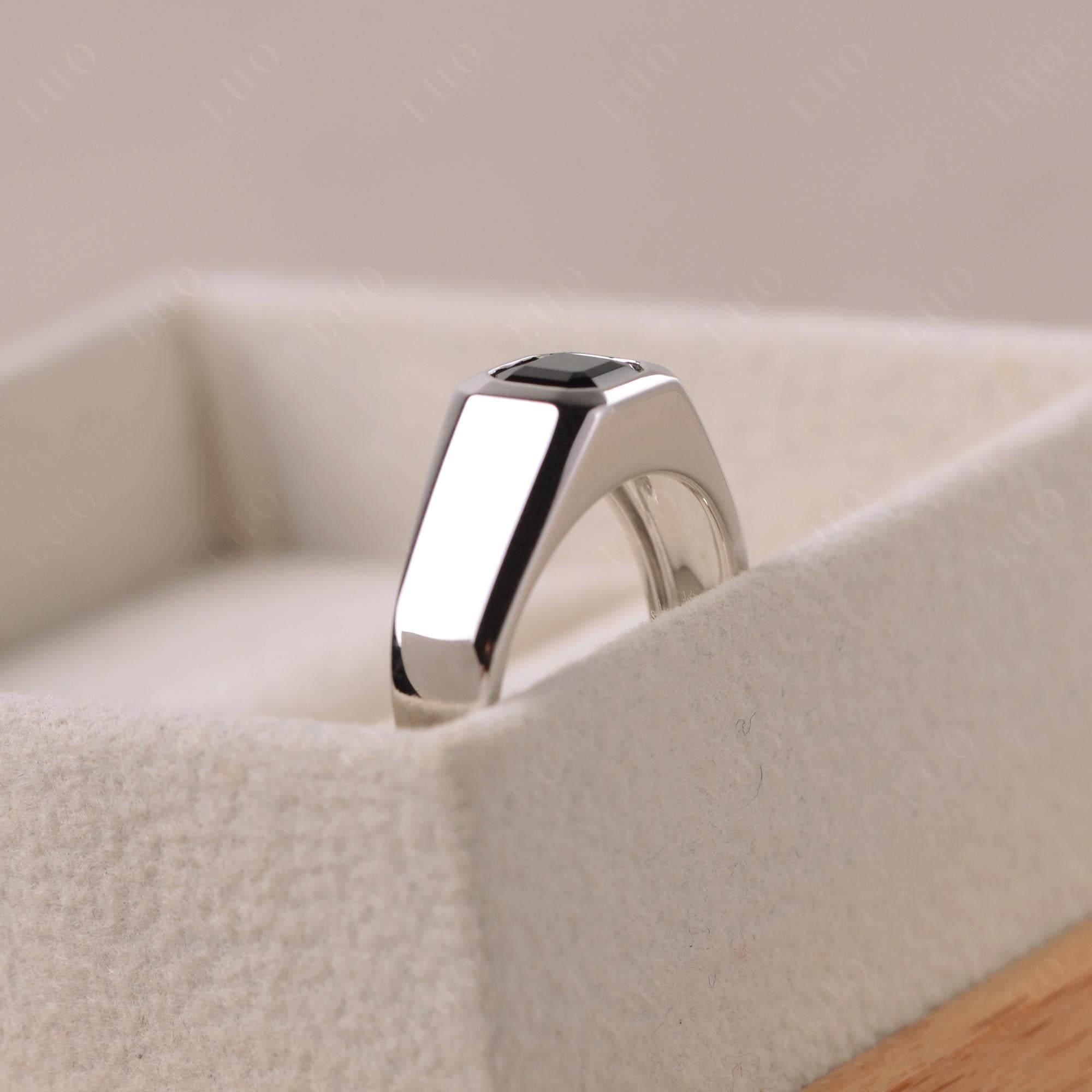 Asscher Cut Mens Black Spinel Ring - LUO Jewelry