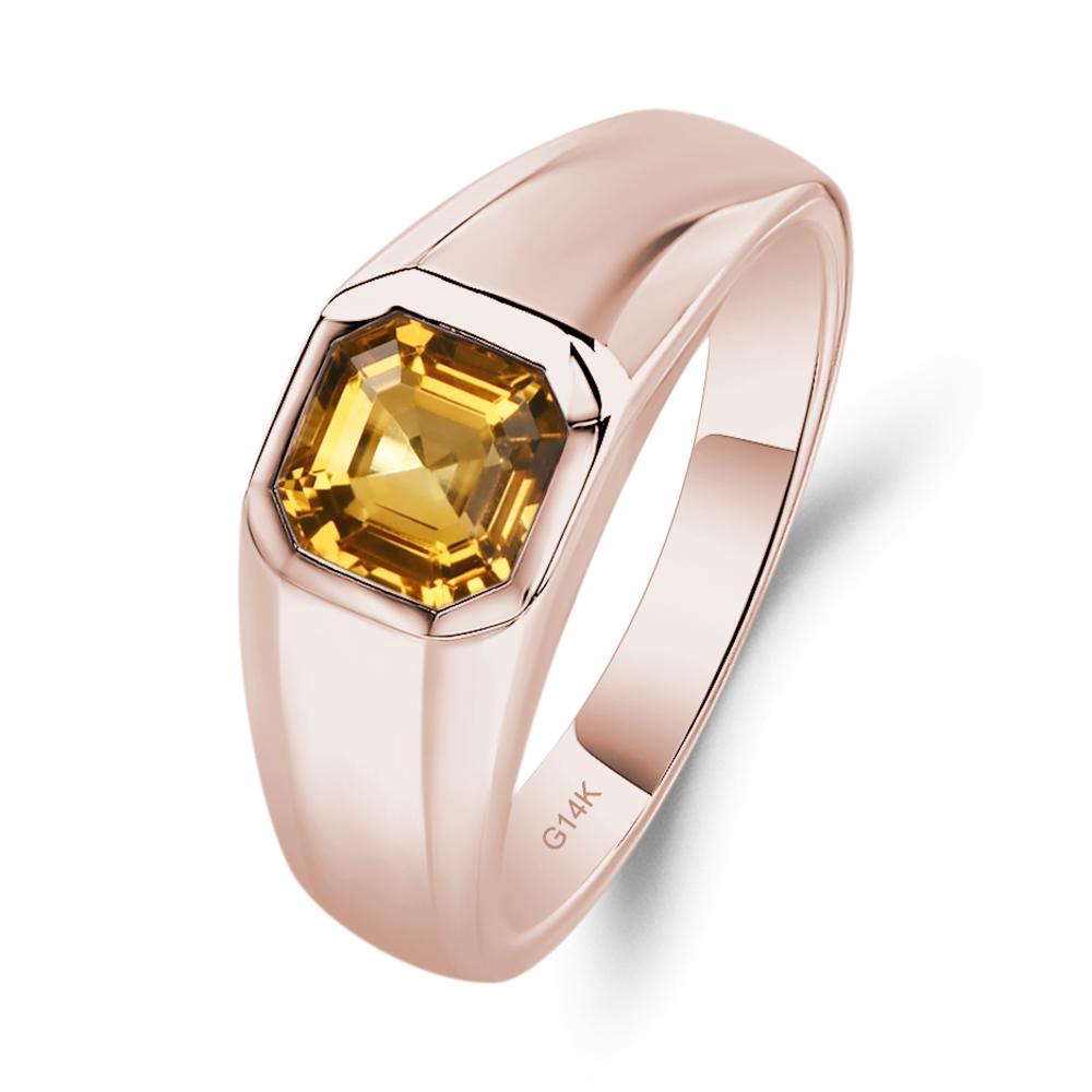 Wide Band Asscher Cut Citrine Ring - LUO Jewelry #metal_14k rose gold