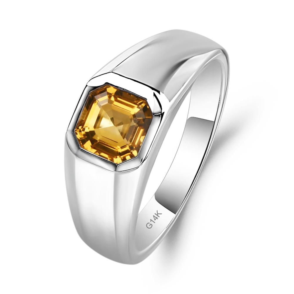 Wide Band Asscher Cut Citrine Ring - LUO Jewelry #metal_14k white gold