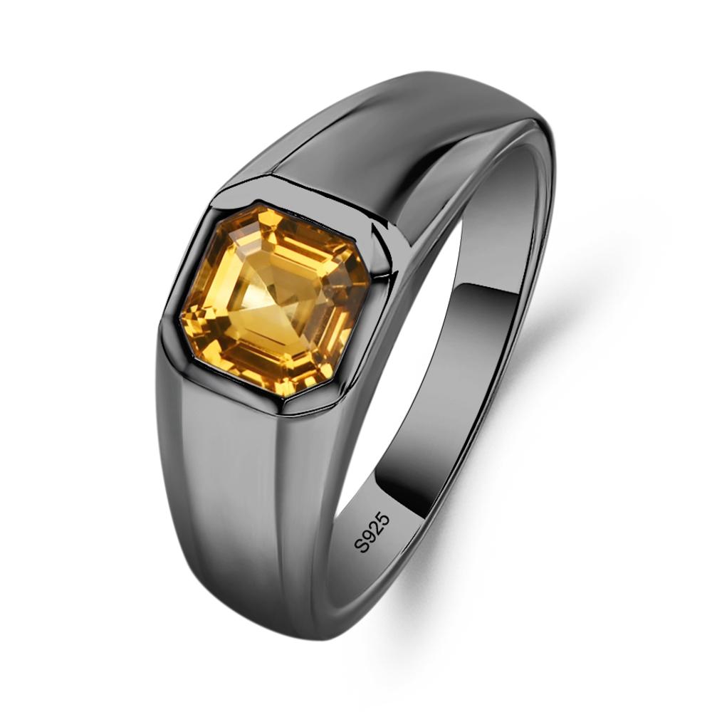 Wide Band Asscher Cut Citrine Ring - LUO Jewelry #metal_black finish sterling silver