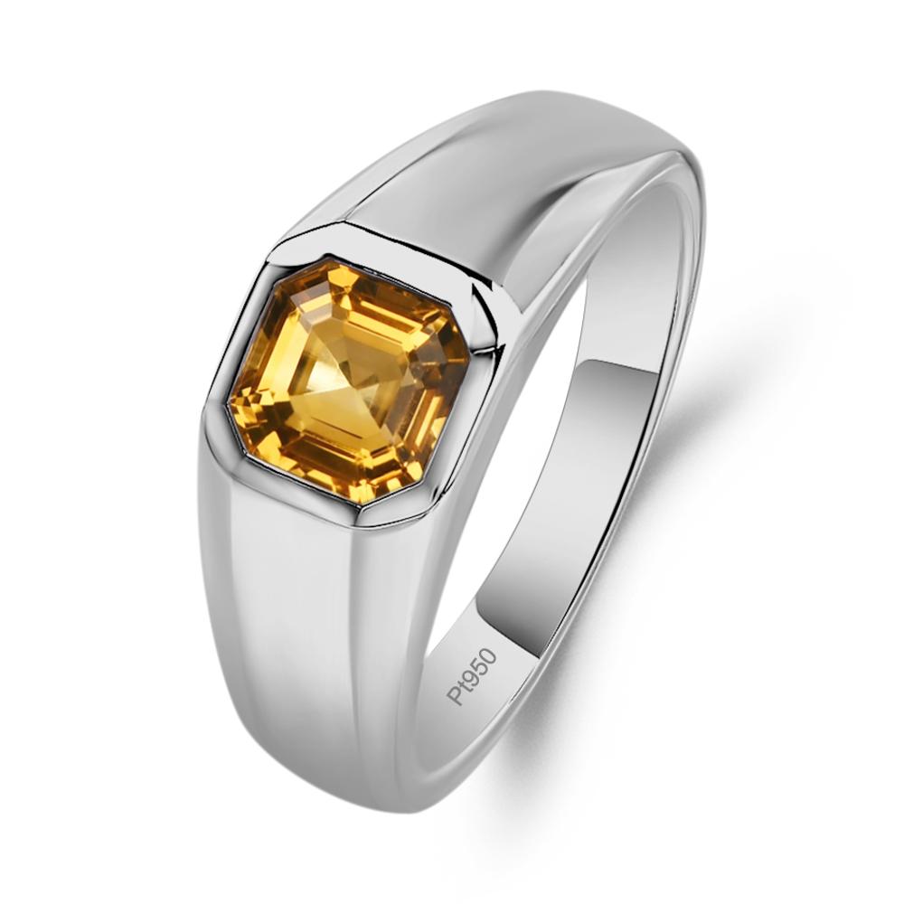 Wide Band Asscher Cut Citrine Ring - LUO Jewelry #metal_platinum