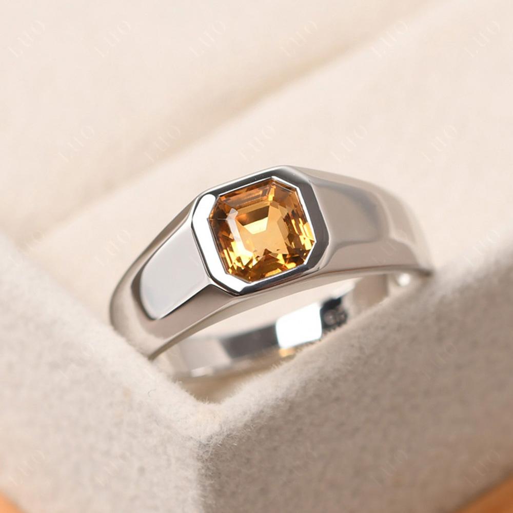 Wide Band Asscher Cut Citrine Ring - LUO Jewelry