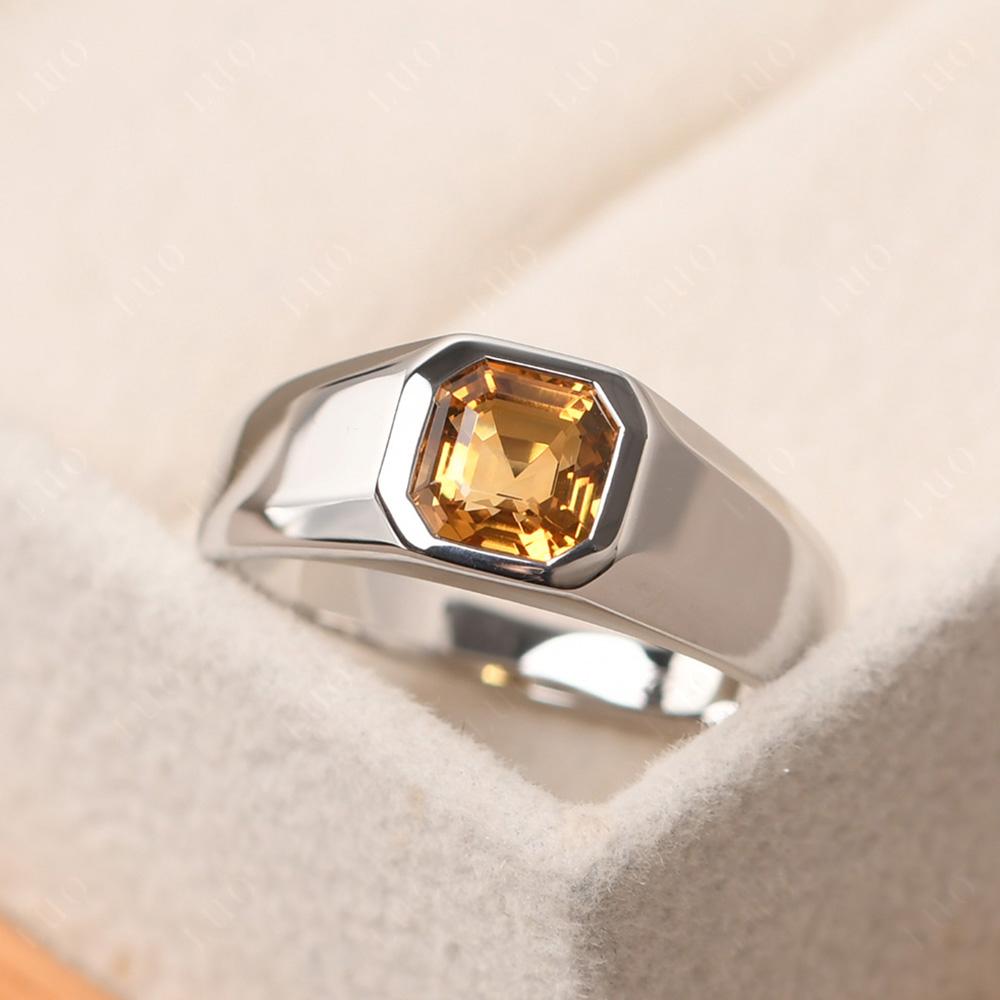 Wide Band Asscher Cut Citrine Ring - LUO Jewelry