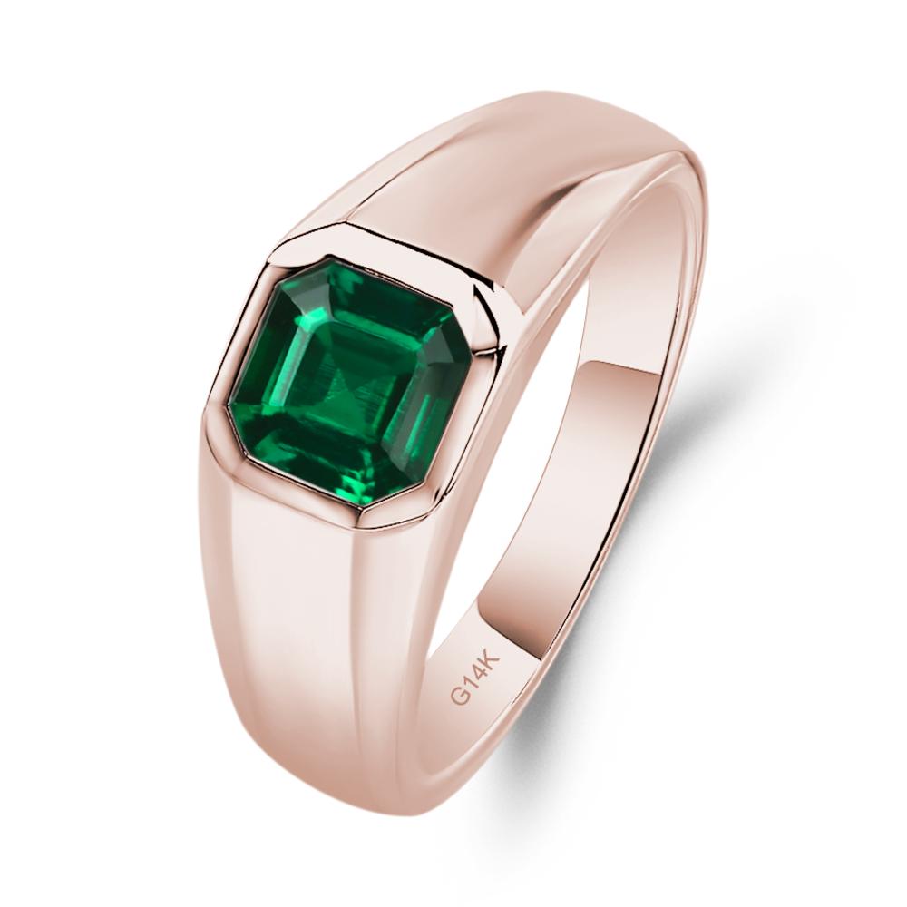 Asscher Cut Mens Lab Emerald Ring - LUO Jewelry #metal_14k rose gold