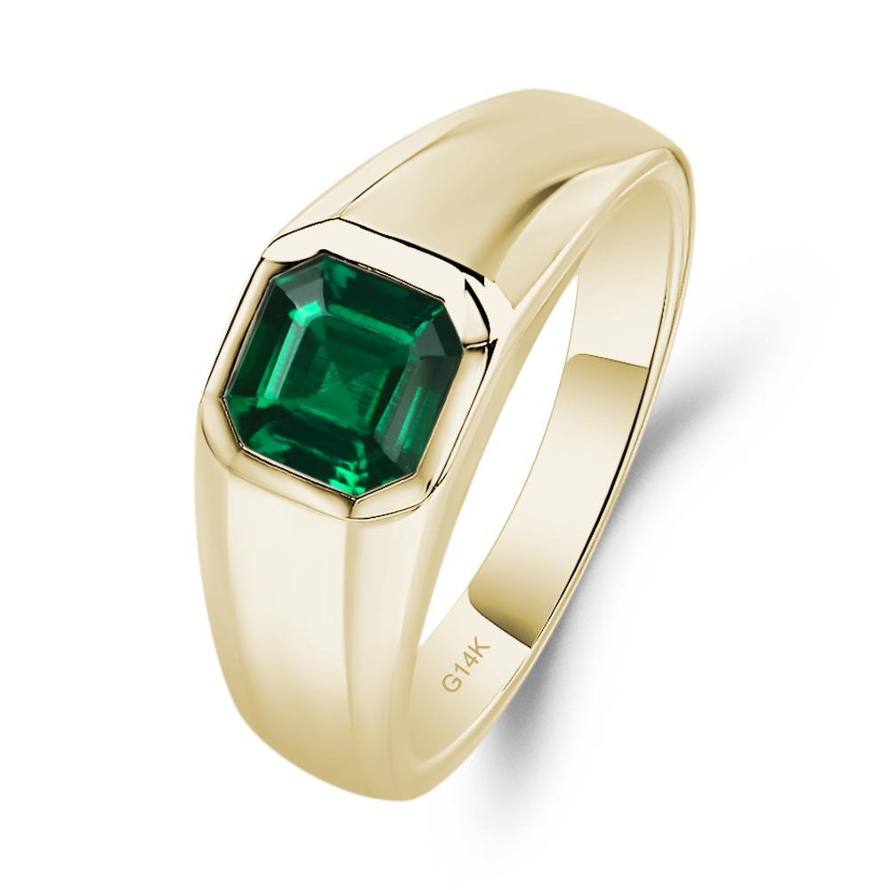 Asscher Cut Mens Lab Emerald Ring - LUO Jewelry #metal_14k yellow gold