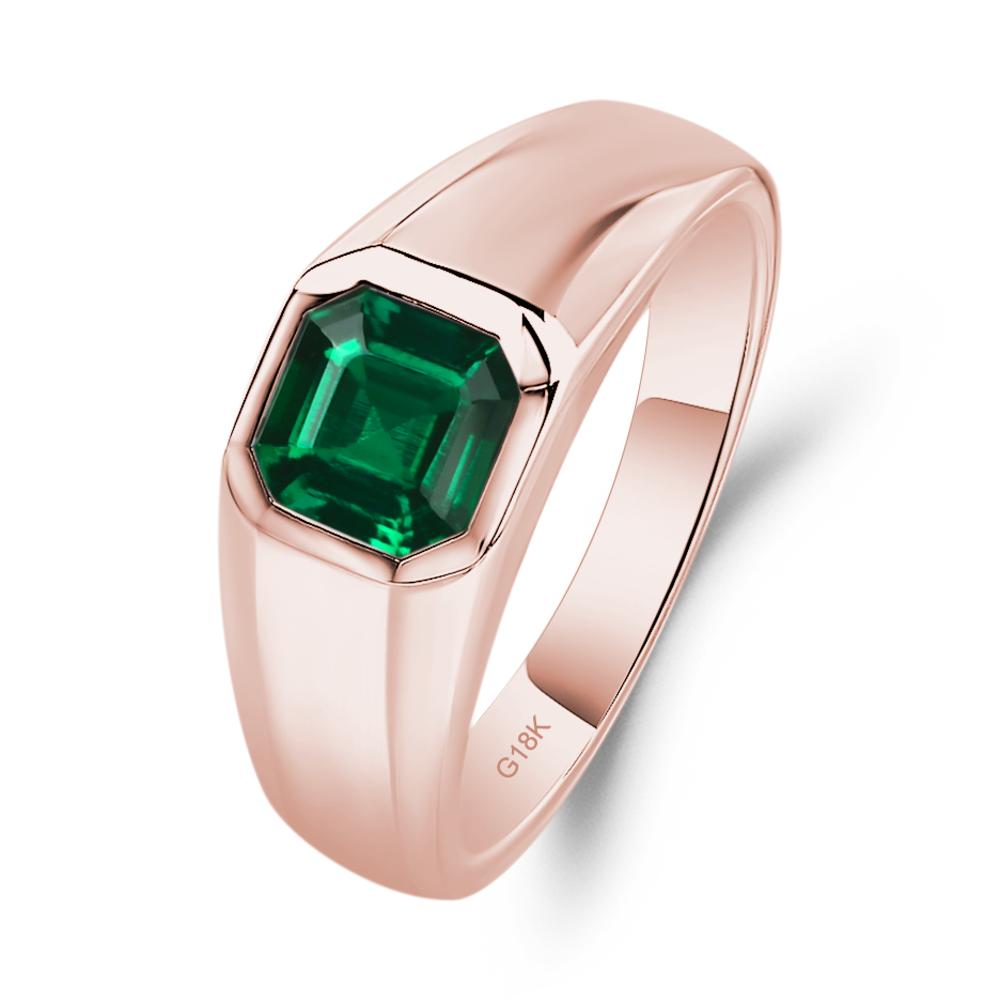 Asscher Cut Mens Lab Emerald Ring - LUO Jewelry #metal_18k rose gold
