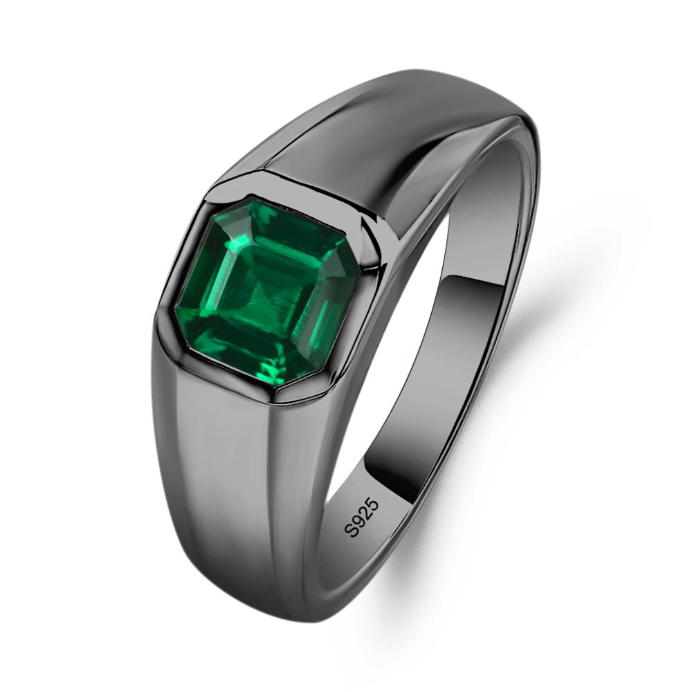 Wide Band Asscher Cut Emerald Ring - LUO Jewelry #metal_black finish sterling silver