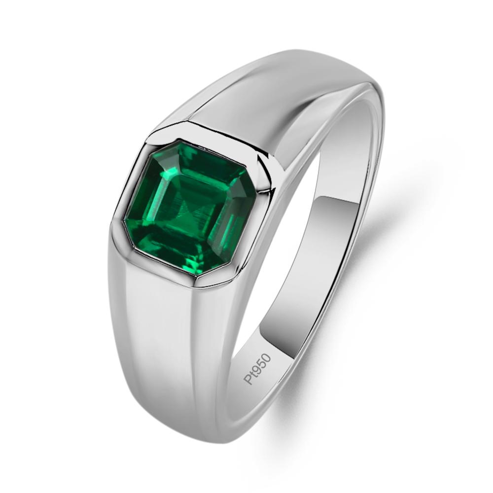 Asscher Cut Mens Lab Emerald Ring - LUO Jewelry #metal_platinum