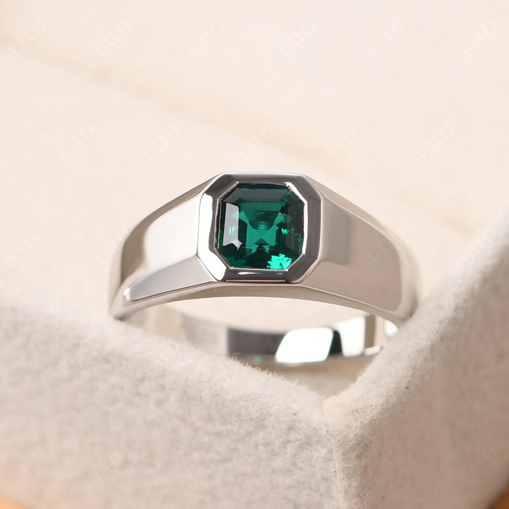 Wide Band Asscher Cut Emerald Ring - LUO Jewelry